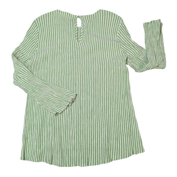 Michael Michael Kors Green & White Striped Long-Sleeve Blouse XL Cotton Blend Wo - Picture 2 of 10